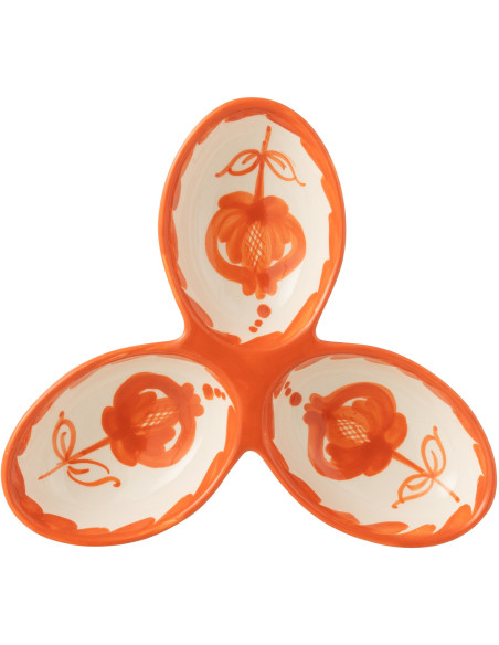 Plat à apéro 3 bols en Céramique Orange Blanc Motif fleur Granada - 2