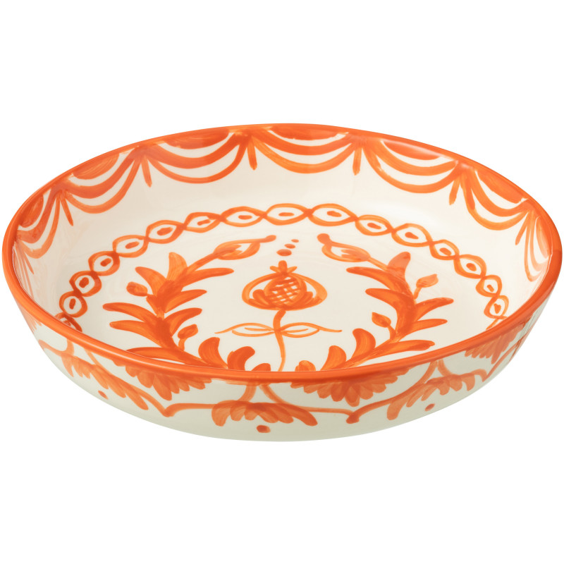 Plat original rond 25 cm en Céramique Orange Blanc Motif fleur Granada - 1