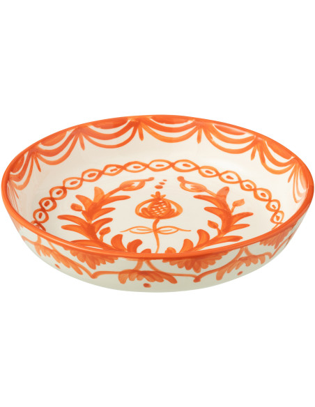 Plat original rond 25 cm en Céramique Orange Blanc Motif fleur Granada - 1