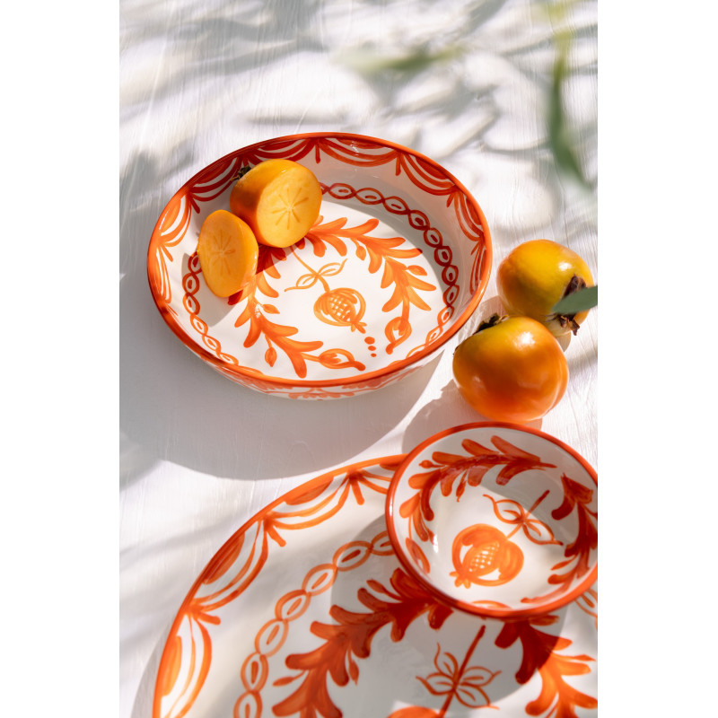 Plat original rond 25 cm en Céramique Orange Blanc Motif fleur Granada - 2