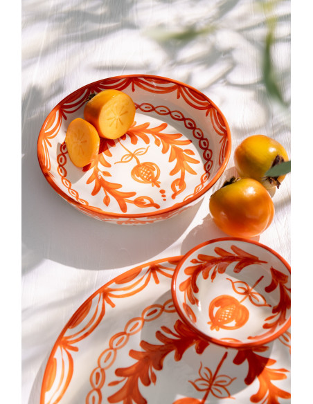 Plat original rond 25 cm en Céramique Orange Blanc Motif fleur Granada - 2