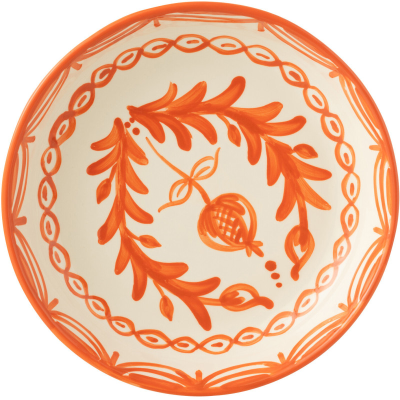Plat original rond 25 cm en Céramique Orange Blanc Motif fleur Granada - 3
