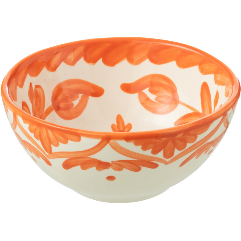 Petit Bol rond 14 cm en Céramique Orange Blanc Motif fleur Granada - 1
