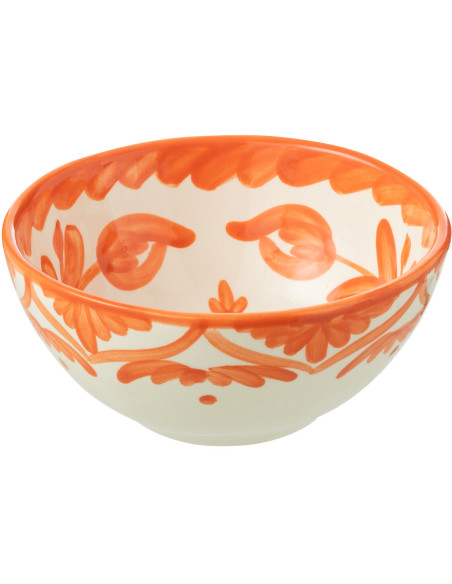 Petit Bol rond 14 cm en Céramique Orange Blanc Motif fleur Granada - 1