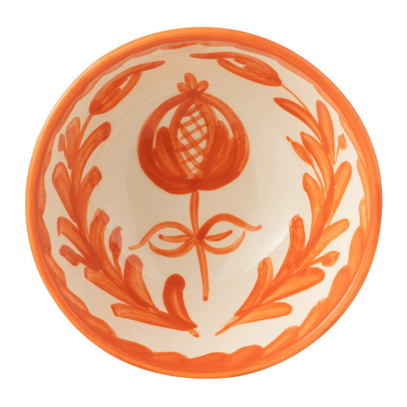 Petit Bol rond 14 cm en Céramique Orange Blanc Motif fleur Granada - 3