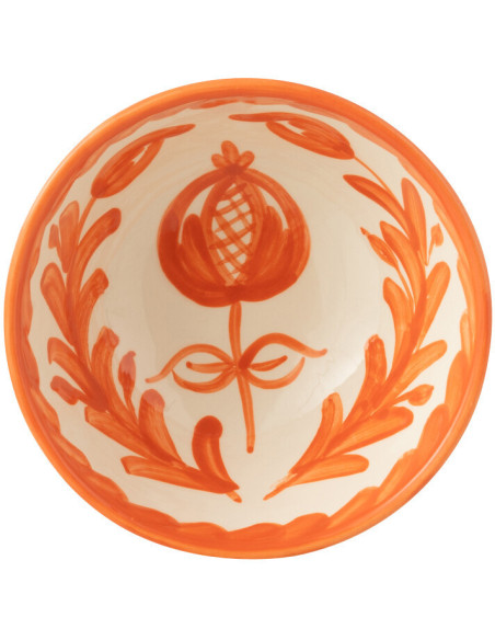 Petit Bol rond 14 cm en Céramique Orange Blanc Motif fleur Granada - 3