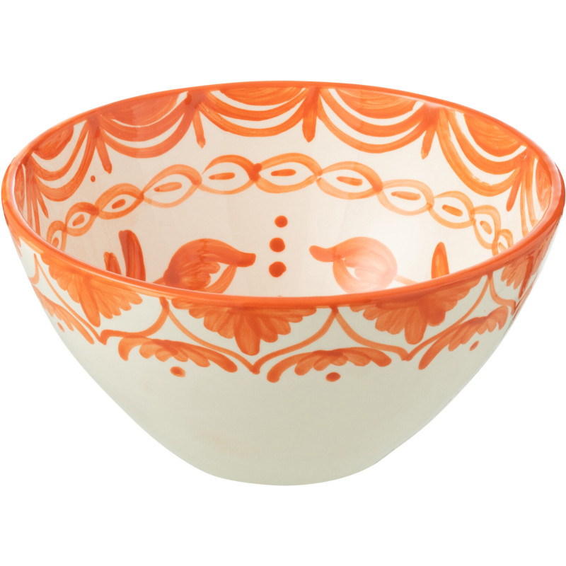 Grand Bol rond 22 cm en Céramique Orange Blanc Motif fleur Granada - 1