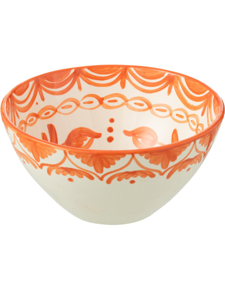 Grand Bol rond 22 cm en Céramique Orange Blanc Motif fleur Granada - 1