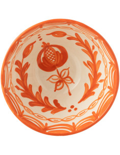 Grand Bol rond 22 cm en Céramique Orange Blanc Motif fleur Granada - 1 2