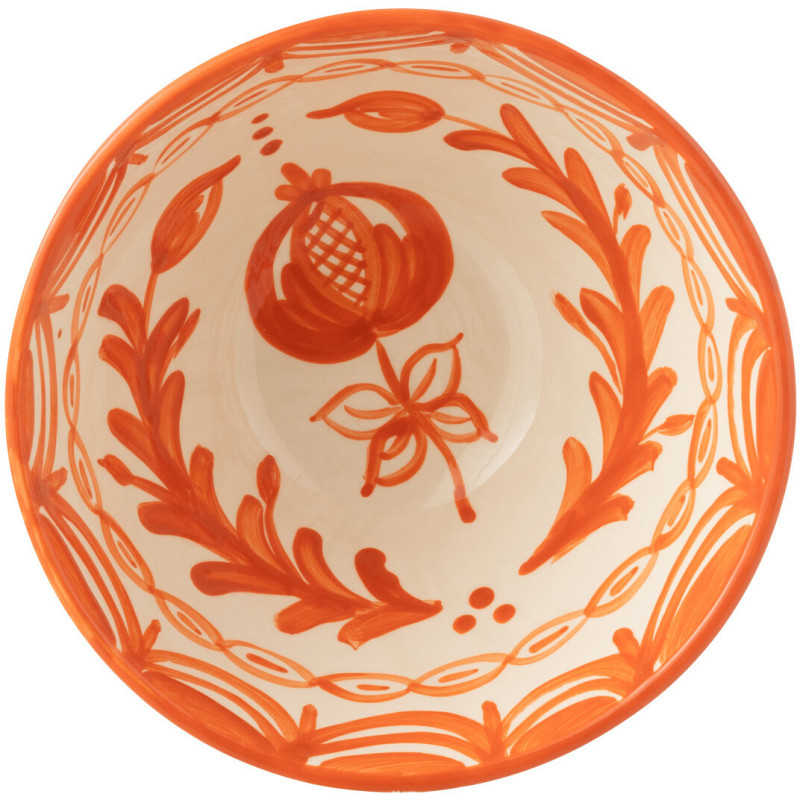 Grand Bol rond 22 cm en Céramique Orange Blanc Motif fleur Granada - 2