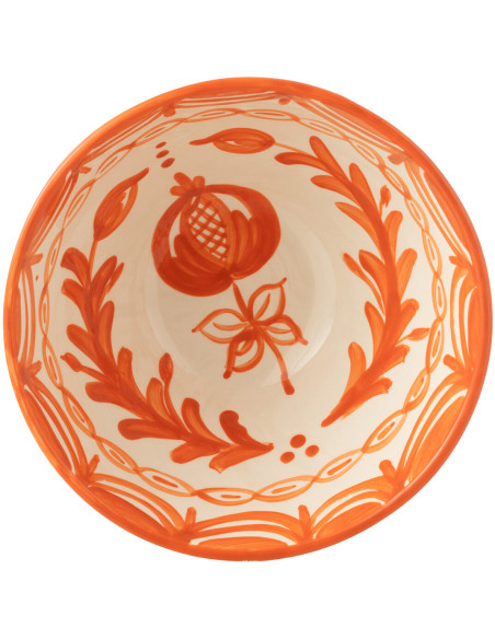Grand Bol rond 22 cm en Céramique Orange Blanc Motif fleur Granada - 2