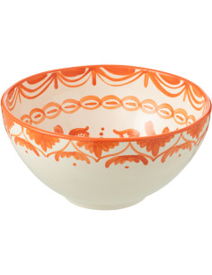 Saladier original rond 28 cm en Céramique Orange Blanc Motif fleur Granada - 1