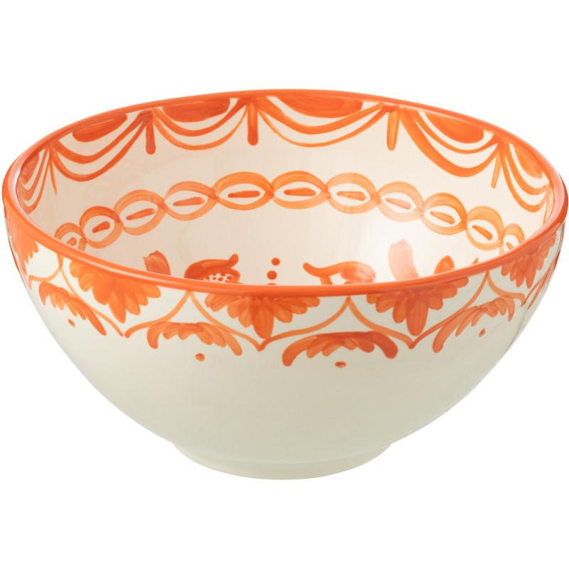 Saladier original rond 28 cm en Céramique Orange Blanc Motif fleur Granada - 1