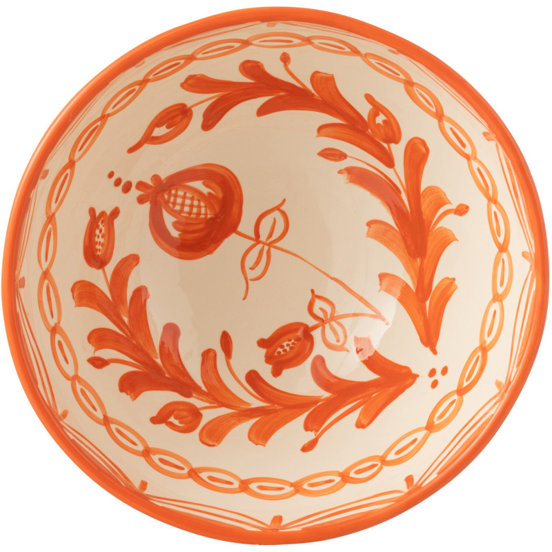 Saladier original rond 28 cm en Céramique Orange Blanc Motif fleur Granada - 2