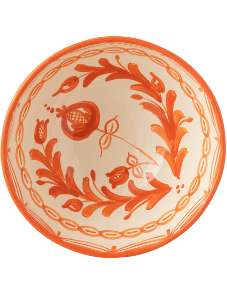 Saladier original rond 28 cm en Céramique Orange Blanc Motif fleur Granada - 2