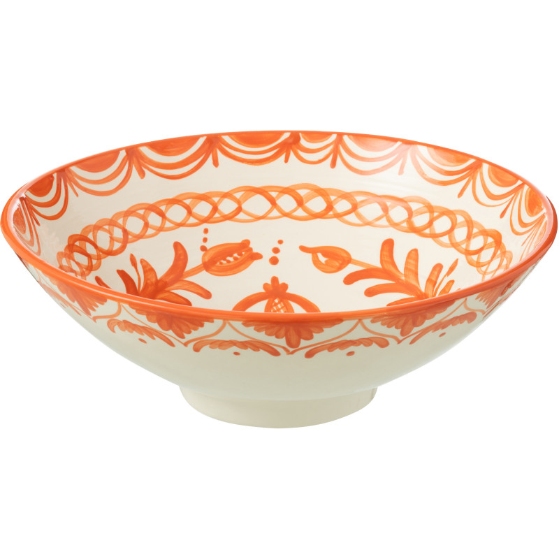 Grand Saladier rond 40 cm en Céramique Orange Blanc Motif fleur Granada - 1