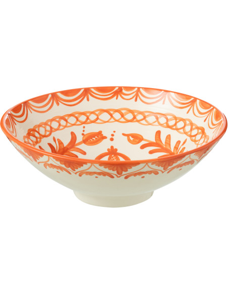 Grand Saladier rond 40 cm en Céramique Orange Blanc Motif fleur Granada - 1