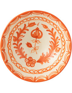 Grand Saladier rond 40 cm en Céramique Orange Blanc Motif fleur Granada - 1 2