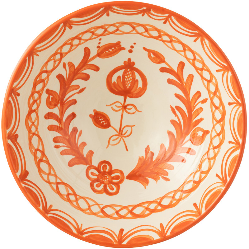 Grand Saladier rond 40 cm en Céramique Orange Blanc Motif fleur Granada - 2
