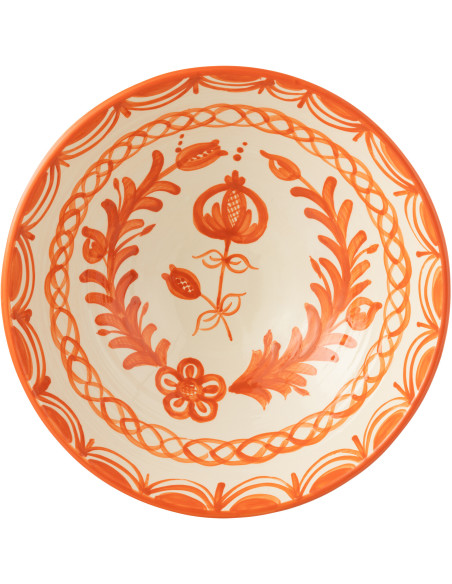 Grand Saladier rond 40 cm en Céramique Orange Blanc Motif fleur Granada - 2