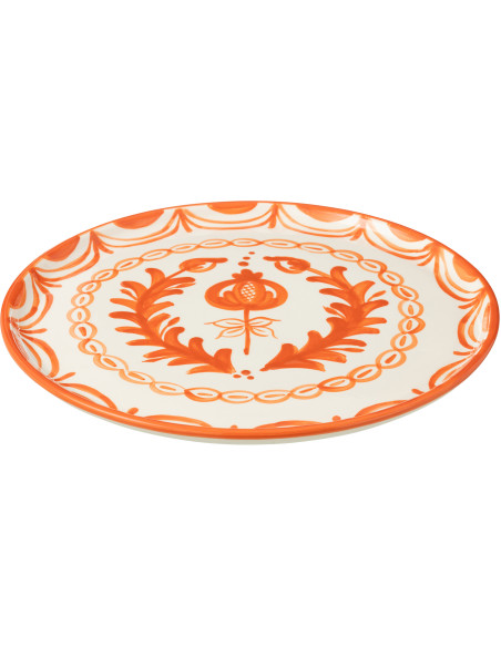Grand Plat original rond 34 cm en Céramique Orange Blanc Motif fleur Granada - 1