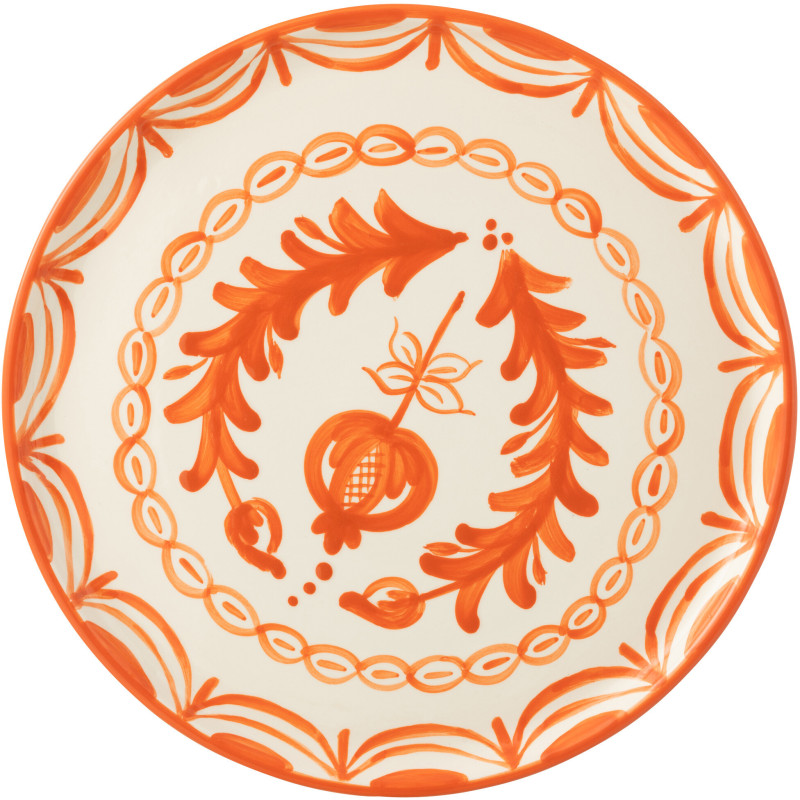 Grand Plat original rond 34 cm en Céramique Orange Blanc Motif fleur Granada - 2