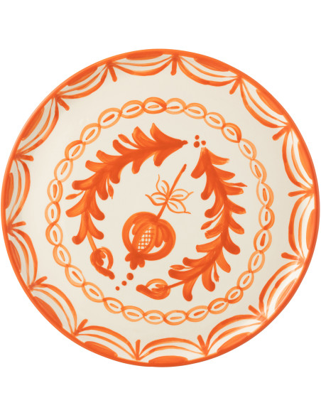 Grand Plat original rond 34 cm en Céramique Orange Blanc Motif fleur Granada - 2