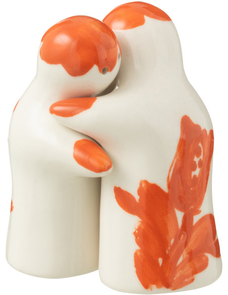 Salière et Poivrière Personnages en Céramique Orange Blanc Motif fleur Granada - 1