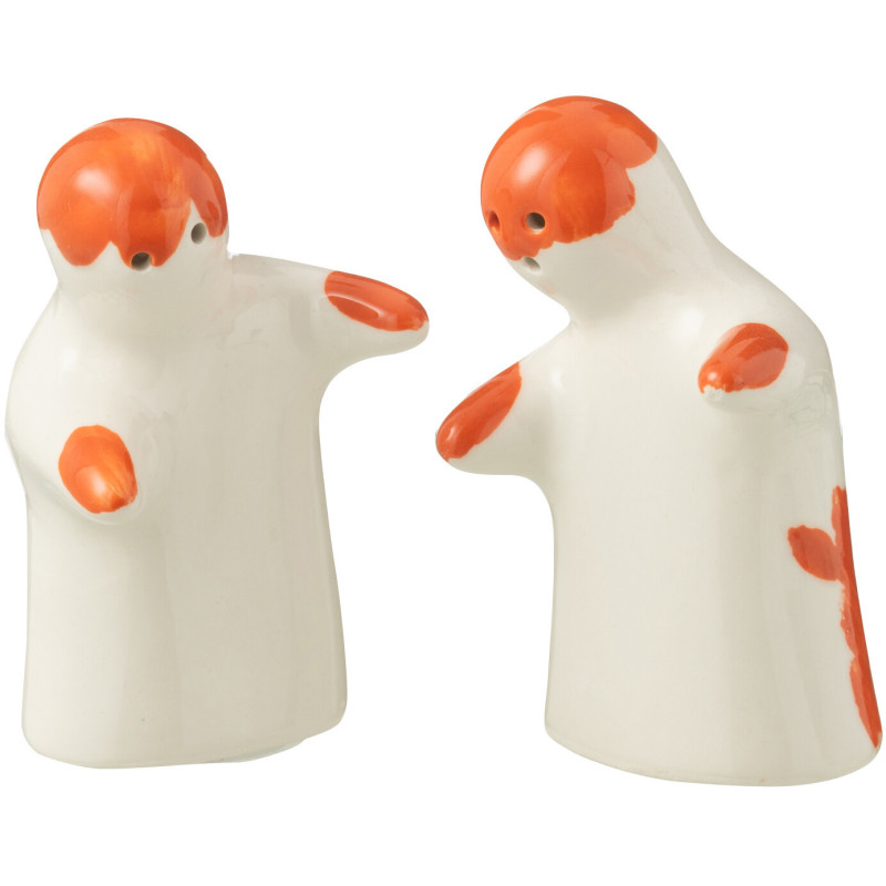 Salière et Poivrière Personnages en Céramique Orange Blanc Motif fleur Granada - 2