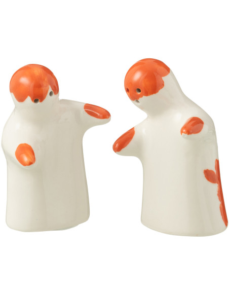 Salière et Poivrière Personnages en Céramique Orange Blanc Motif fleur Granada - 2