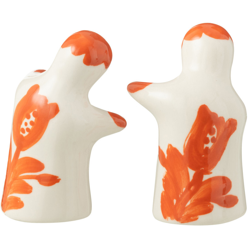 Salière et Poivrière Personnages en Céramique Orange Blanc Motif fleur Granada - 3