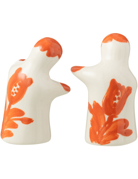 Salière et Poivrière Personnages en Céramique Orange Blanc Motif fleur Granada - 3