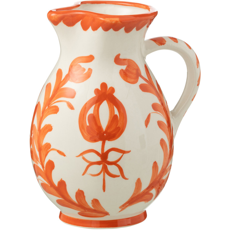 Pichet original 1,6 Litre en Céramique Orange Blanc Motif fleur Granada - 1