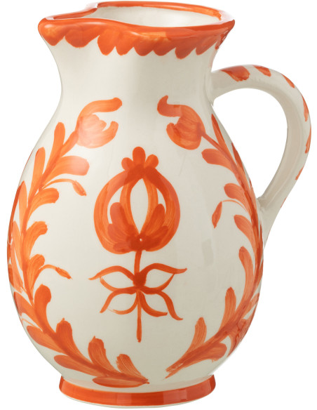 Pichet original 1,6 Litre en Céramique Orange Blanc Motif fleur Granada - 1