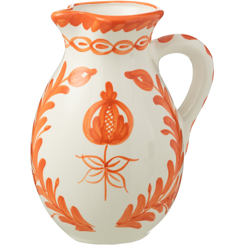 Grand Pichet original 3,3 Litre en Céramique Orange Blanc Motif fleur Granada - 1