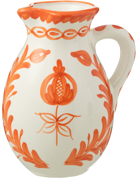 Grand Pichet original 3,3 Litre en Céramique Orange Blanc Motif fleur Granada - 1