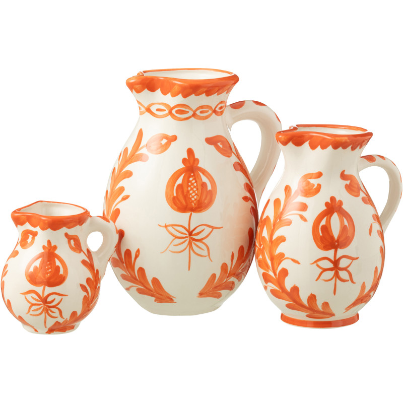 Grand Pichet original 3,3 Litre en Céramique Orange Blanc Motif fleur Granada - 3