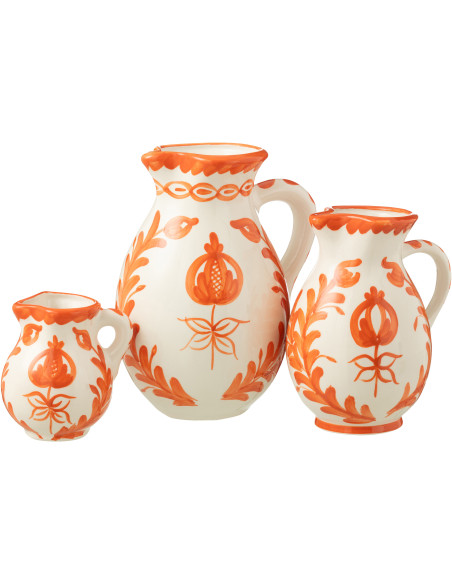 Grand Pichet original 3,3 Litre en Céramique Orange Blanc Motif fleur Granada - 3