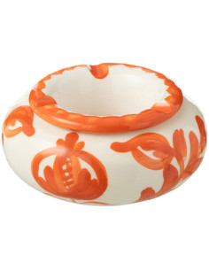 Petit Cendrier original 11 cm en Céramique Orange Blanc Motif fleur Granada - 1