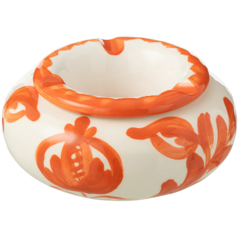 Petit Cendrier original 11 cm en Céramique Orange Blanc Motif fleur Granada - 1