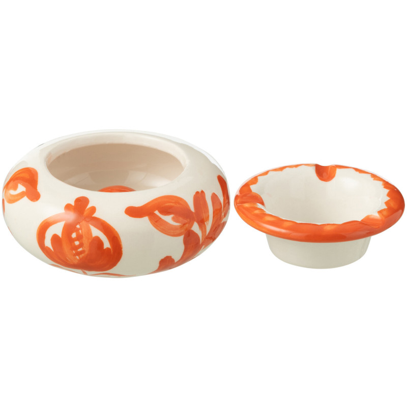 Petit Cendrier original 11 cm en Céramique Orange Blanc Motif fleur Granada - 2