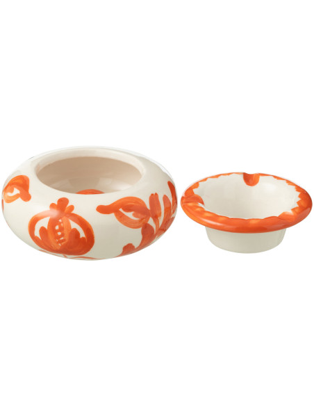 Petit Cendrier original 11 cm en Céramique Orange Blanc Motif fleur Granada - 2