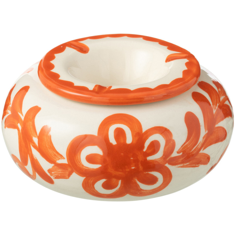 Cendrier original 14 cm en Céramique Orange Blanc Motif fleur Granada - 1