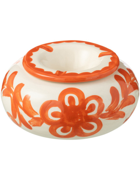 Cendrier original 14 cm en Céramique Orange Blanc Motif fleur Granada - 1