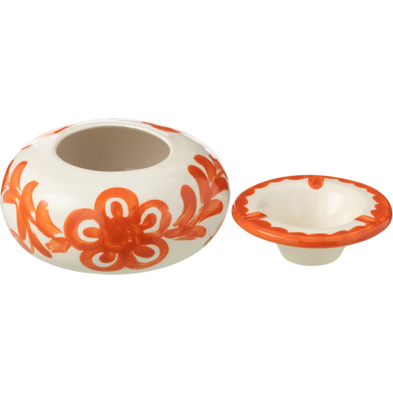 Cendrier original 14 cm en Céramique Orange Blanc Motif fleur Granada - 2