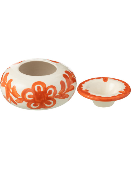 Cendrier original 14 cm en Céramique Orange Blanc Motif fleur Granada - 2