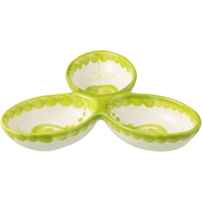 Plat à apéro 3 bols en Céramique Vert Blanc Motif fleur Granada - 1