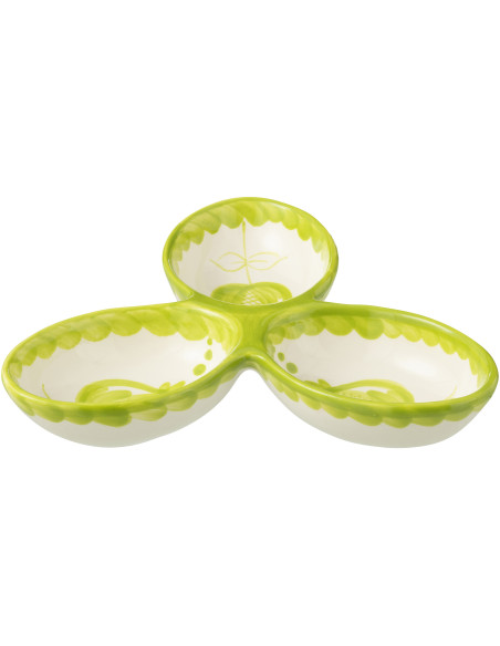 Plat à apéro 3 bols en Céramique Vert Blanc Motif fleur Granada - 1