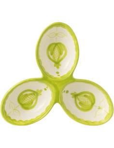 Plat à apéro 3 bols en Céramique Vert Blanc Motif fleur Granada - 1 2