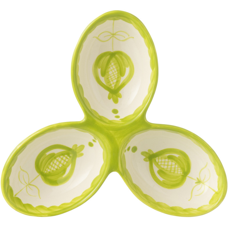 Plat à apéro 3 bols en Céramique Vert Blanc Motif fleur Granada - 2